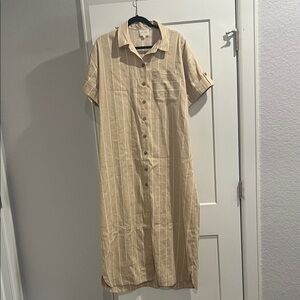 Sezane Cream Striped Midi Shirt Dress